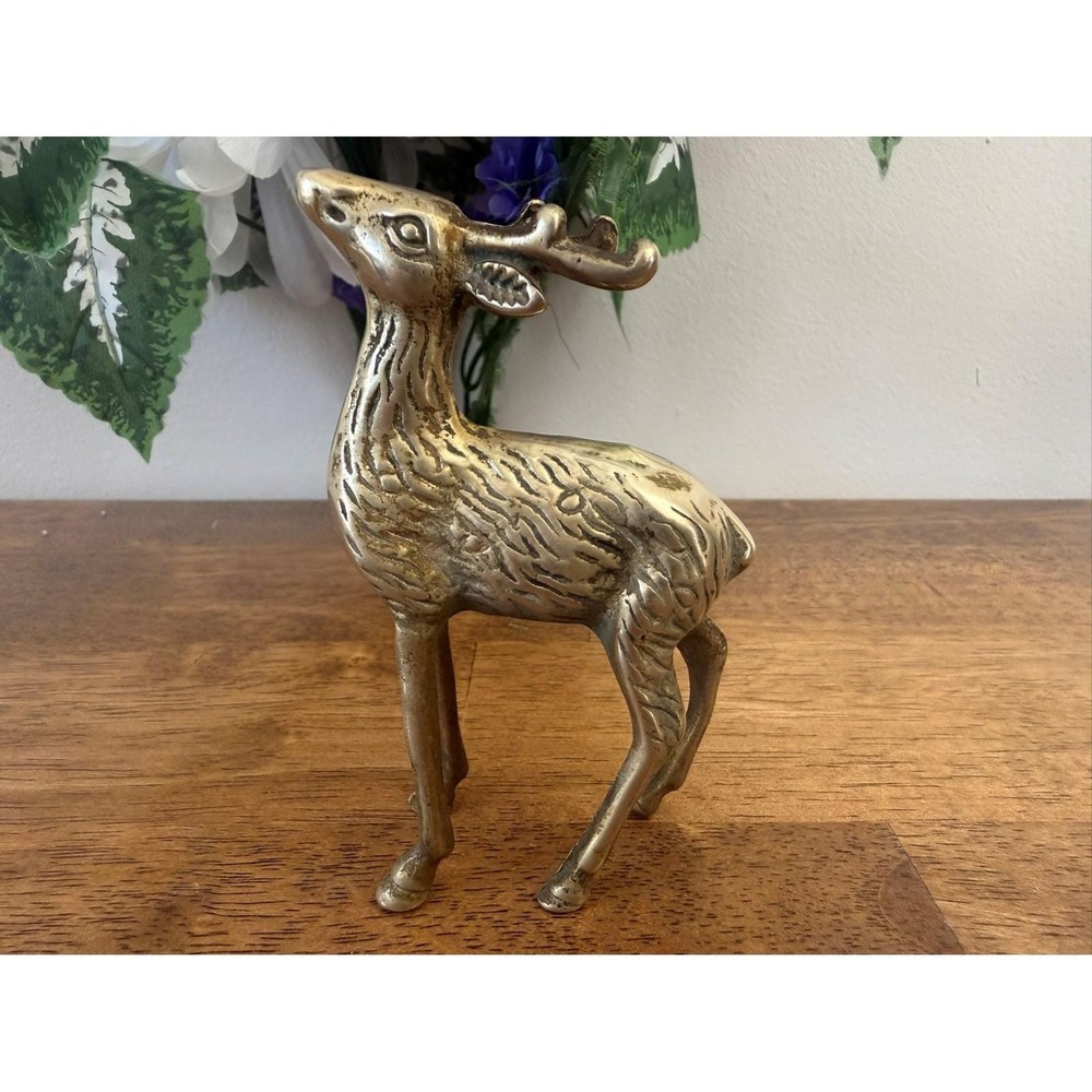 Vintage Brass Deer Figurine Mid Century Modern Decor Holiday MCM Animals Retro‎